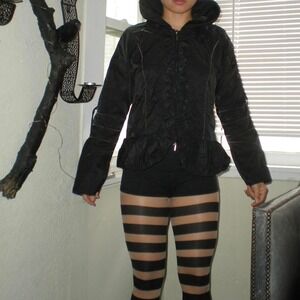 Pile Ou Face Black Asymmetrical Avant-Garde Windbreaker Nylon Ruffle Jacket XS S